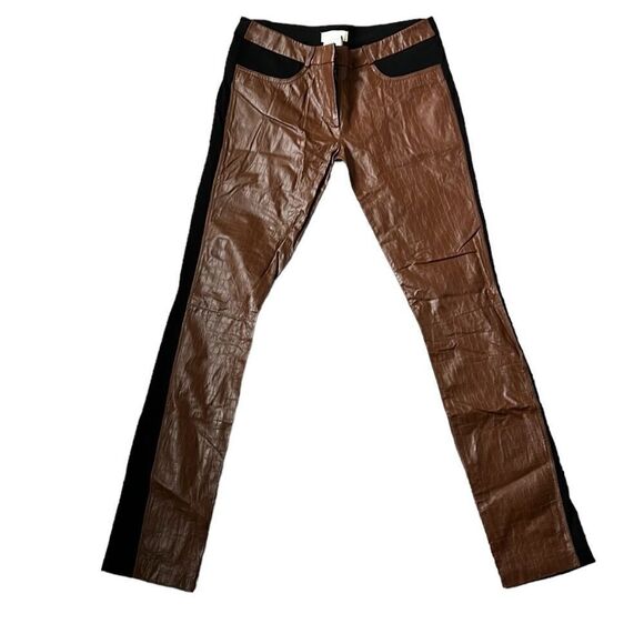 Neiman Marcus Brown leather boot cut pants, S - Picture 3 of 5